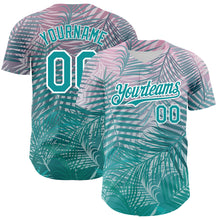 Load image into Gallery viewer, Custom Teal White 3D Pattern Design Tropical Hawaii Palm Leaves Authentic Baseball Jersey
