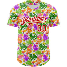 Load image into Gallery viewer, Custom White Red 3D Pattern Design Tropical Hawaii Palm Leaves Authentic Baseball Jersey
