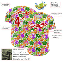 Load image into Gallery viewer, Custom White Red 3D Pattern Design Tropical Hawaii Palm Leaves Authentic Baseball Jersey
