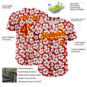 Custom Red Yellow 3D Pattern Design Tropical Hawaii Flower Authentic Baseball Jersey