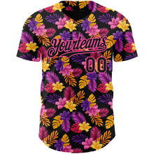 Load image into Gallery viewer, Custom Black Pink 3D Pattern Design Tropical Flower And Hawaii Palm Leaves Authentic Baseball Jersey
