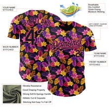 Load image into Gallery viewer, Custom Black Pink 3D Pattern Design Tropical Flower And Hawaii Palm Leaves Authentic Baseball Jersey
