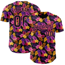 Load image into Gallery viewer, Custom Black Pink 3D Pattern Design Tropical Flower And Hawaii Palm Leaves Authentic Baseball Jersey
