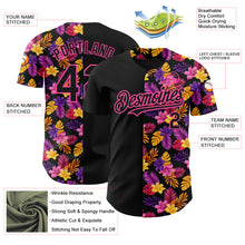 Load image into Gallery viewer, Custom Black Pink 3D Pattern Design Tropical Flower And Hawaii Palm Leaves Authentic Baseball Jersey
