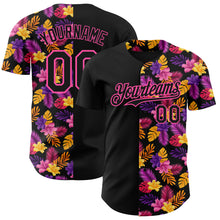 Load image into Gallery viewer, Custom Black Pink 3D Pattern Design Tropical Flower And Hawaii Palm Leaves Authentic Baseball Jersey
