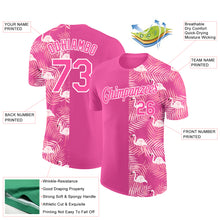 Load image into Gallery viewer, Custom Pink White 3D Pattern Design Tropical Palm Leaves And Famingo Performance T-Shirt
