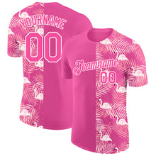 Load image into Gallery viewer, Custom Pink White 3D Pattern Design Tropical Palm Leaves And Famingo Performance T-Shirt
