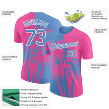 Load image into Gallery viewer, Custom Pink Light Blue-White 3D Pattern Design Hawaii Coconut Trees Performance T-Shirt
