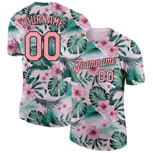 Load image into Gallery viewer, Custom Pink Medium Pink-Black 3D Pattern Design Hawaii Palm Leaves And Flowers Performance T-Shirt
