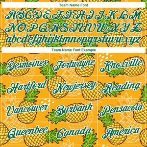 Custom Gold Kelly Green-White 3D Pattern Design Tropical Pineapple Performance T-Shirt