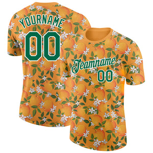 Custom Orange Kelly Green-White 3D Pattern Design Orange Citrus Fruit Performance T-Shirt