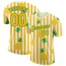 Load image into Gallery viewer, Custom Yellow Kelly Green 3D Pattern Design Hawaii Tropical Pineapple Performance T-Shirt
