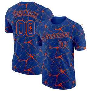 Custom Royal Orange 3D Pattern Design Abstract Network Performance T-Shirt