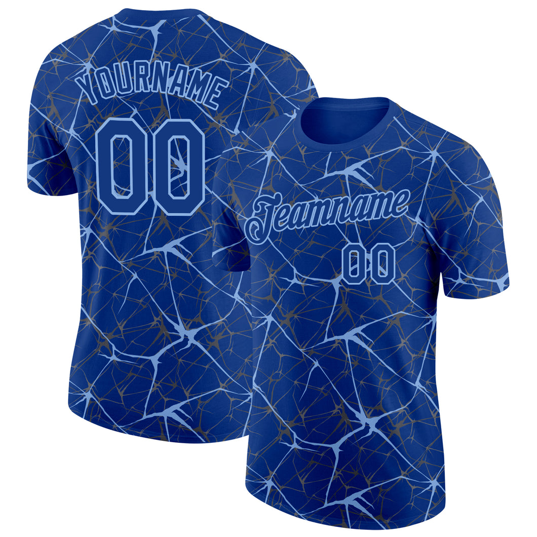 Custom Royal Light Blue 3D Pattern Design Abstract Network Performance T-Shirt