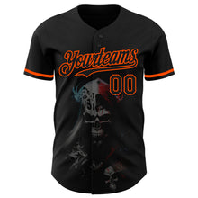 Load image into Gallery viewer, Custom Black Orange 3D Skull Fashion Authentic Baseball Jersey
