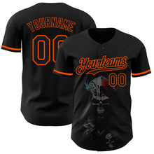 Load image into Gallery viewer, Custom Black Orange 3D Skull Fashion Authentic Baseball Jersey
