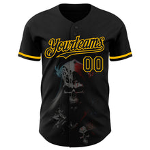 Load image into Gallery viewer, Custom Black Gold 3D Skull Fashion Authentic Baseball Jersey
