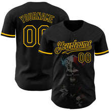 Load image into Gallery viewer, Custom Black Gold 3D Skull Fashion Authentic Baseball Jersey
