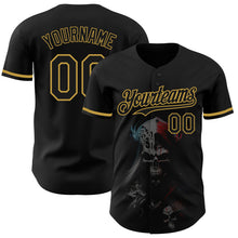 Load image into Gallery viewer, Custom Black Old Gold 3D Skull Fashion Authentic Baseball Jersey
