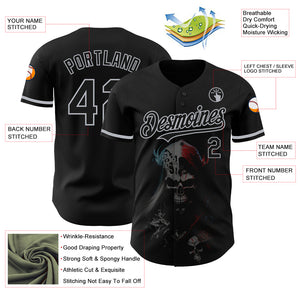 Custom Black Gray 3D Skull Fashion Authentic Baseball Jersey