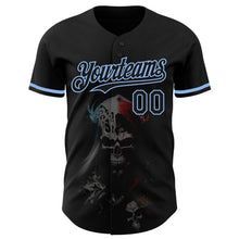 Load image into Gallery viewer, Custom Black Light Blue 3D Skull Fashion Authentic Baseball Jersey
