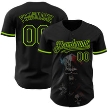 Load image into Gallery viewer, Custom Black Neon Green 3D Skull Fashion Authentic Baseball Jersey
