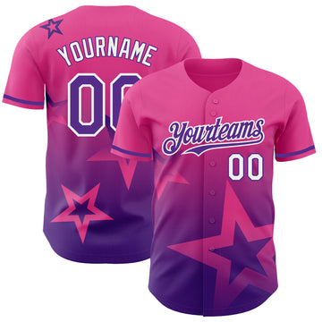 Custom Pink Purple-White 3D Pattern Design Gradient Style Twinkle Star Authentic Baseball Jersey