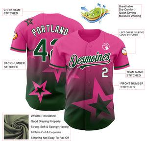 Custom Pink Green-White 3D Pattern Design Gradient Style Twinkle Star Authentic Baseball Jersey