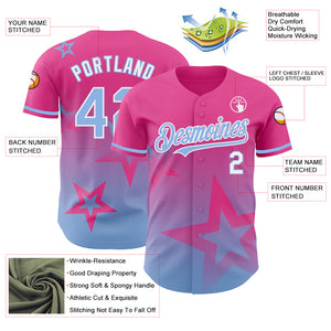 Custom Pink Light Blue-White 3D Pattern Design Gradient Style Twinkle Star Authentic Baseball Jersey