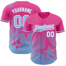 Load image into Gallery viewer, Custom Pink Light Blue-White 3D Pattern Design Gradient Style Twinkle Star Authentic Baseball Jersey
