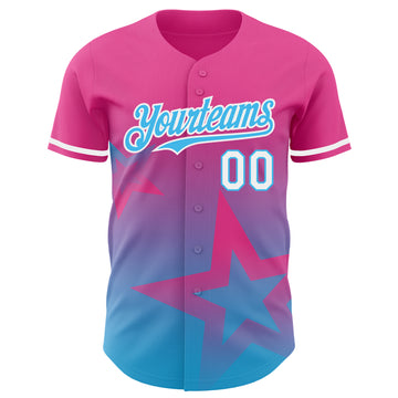 Custom Pink Sky Blue-White 3D Pattern Design Gradient Style Twinkle Star Authentic Baseball Jersey