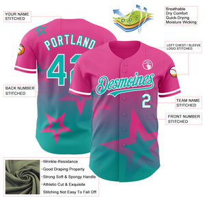 Custom Pink Aqua-White 3D Pattern Design Gradient Style Twinkle Star Authentic Baseball Jersey