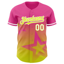 Load image into Gallery viewer, Custom Pink Neon Yellow-White 3D Pattern Design Gradient Style Twinkle Star Authentic Baseball Jersey
