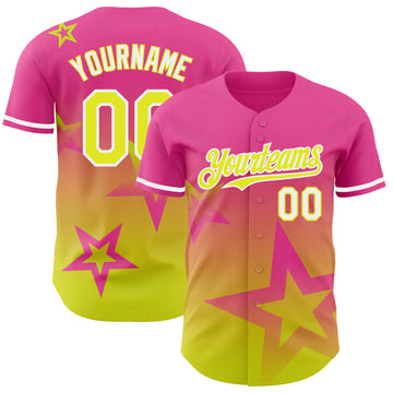 Custom Pink Neon Yellow-White 3D Pattern Design Gradient Style Twinkle Star Authentic Baseball Jersey