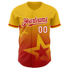 Load image into Gallery viewer, Custom Yellow Red-White 3D Pattern Design Gradient Style Twinkle Star Authentic Baseball Jersey
