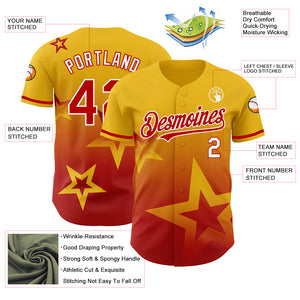 Custom Yellow Red-White 3D Pattern Design Gradient Style Twinkle Star Authentic Baseball Jersey