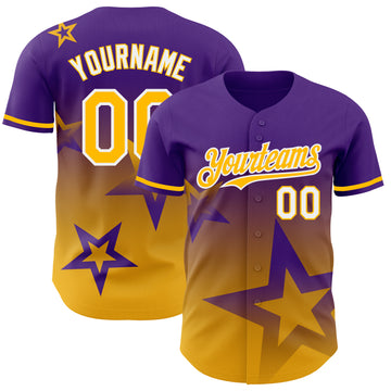 Custom Purple Gold-White 3D Pattern Design Gradient Style Twinkle Star Authentic Baseball Jersey