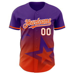 Custom Purple Orange-White 3D Pattern Design Gradient Style Twinkle Star Authentic Baseball Jersey