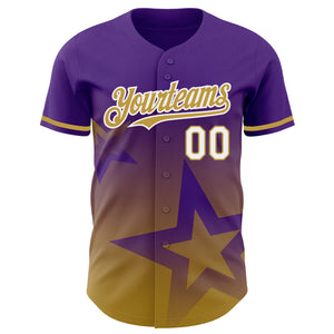 Custom Purple Old Gold-White 3D Pattern Design Gradient Style Twinkle Star Authentic Baseball Jersey