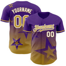 Load image into Gallery viewer, Custom Purple Old Gold-White 3D Pattern Design Gradient Style Twinkle Star Authentic Baseball Jersey
