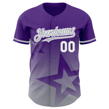 Custom Purple Gray-White 3D Pattern Design Gradient Style Twinkle Star Authentic Baseball Jersey