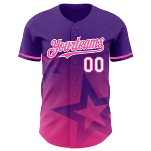 Custom Purple Pink-White 3D Pattern Design Gradient Style Twinkle Star Authentic Baseball Jersey