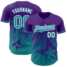 Load image into Gallery viewer, Custom Purple Teal-White 3D Pattern Design Gradient Style Twinkle Star Authentic Baseball Jersey
