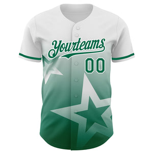 Custom White Kelly Green 3D Pattern Design Gradient Style Twinkle Star Authentic Baseball Jersey