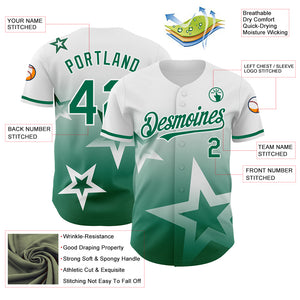 Custom White Kelly Green 3D Pattern Design Gradient Style Twinkle Star Authentic Baseball Jersey