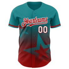 Load image into Gallery viewer, Custom Teal Red-White 3D Pattern Design Gradient Style Twinkle Star Authentic Baseball Jersey
