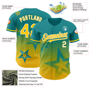 Custom Teal Yellow-White 3D Pattern Design Gradient Style Twinkle Star Authentic Baseball Jersey