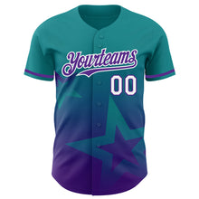 Load image into Gallery viewer, Custom Teal Purple-White 3D Pattern Design Gradient Style Twinkle Star Authentic Baseball Jersey
