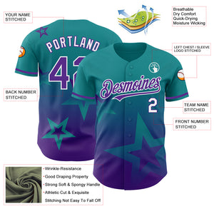 Custom Teal Purple-White 3D Pattern Design Gradient Style Twinkle Star Authentic Baseball Jersey