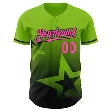 Custom Neon Green Pink-Black 3D Pattern Design Gradient Style Twinkle Star Authentic Baseball Jersey